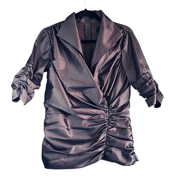 TADASHI SHOJI Purple Front Wrap Zip Back Elegant Evening Blouse Size 10 - Picture 1 of 9